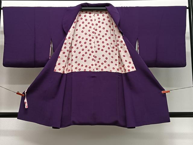 平和屋着物＃道行コート　葡萄色　鬼しぼ縮緬　正絹　逸品　CABL4253ua