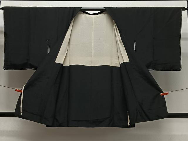 平和屋着物＃道行コート　紬地　黒地　正絹　逸品　未使用　CABL4254ua
