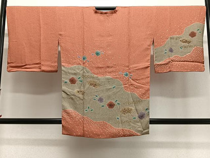 平和屋着物＃道行コート　絞り　地紙花文　金彩　正絹　逸品　CABL4259ua