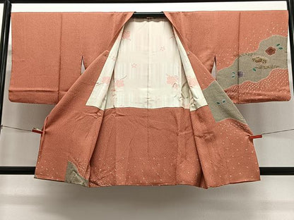 平和屋着物＃道行コート　絞り　地紙花文　金彩　正絹　逸品　CABL4259ua