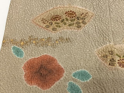 平和屋着物＃道行コート　絞り　地紙花文　金彩　正絹　逸品　CABL4259ua