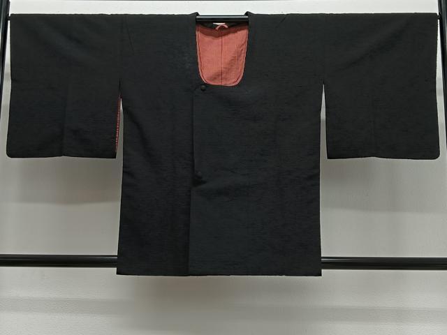 平和屋着物＃道行コート　紬地　黒地　正絹　逸品　CABL4264ua