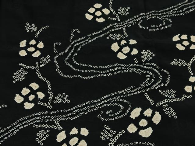 平和屋着物＃道行コート　絞り　流水枝花文　黒地　正絹　逸品　CABL4265ua