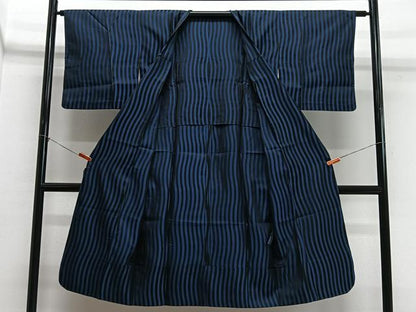 平和屋着物＃道行コート　雨コート　縞　正絹　逸品　CABL4271ua