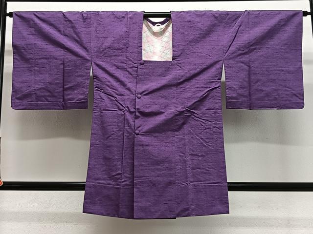 平和屋着物＃道行コート　紬地　本紫色　正絹　逸品　CABL4281ua