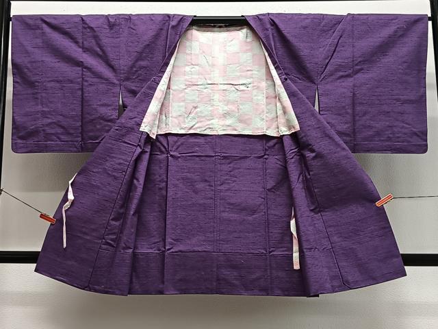 平和屋着物＃道行コート　紬地　本紫色　正絹　逸品　CABL4281ua