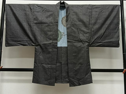 平和屋着物＃男性　長羽織　本場大島紬　100亀甲　総詰め　黒地　正絹　逸品　CABL4302ua