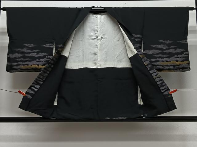 平和屋着物＃羽織　寿光織　横段文　黒地　金銀糸　正絹　逸品　CABL4307ua
