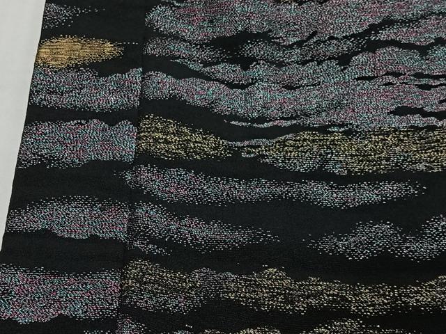 平和屋着物＃羽織　寿光織　横段文　黒地　金銀糸　正絹　逸品　CABL4307ua