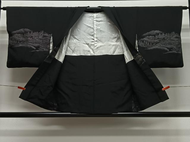 平和屋着物＃羽織　寿光織　樹林文　黒地　金銀糸　正絹　逸品　CABL4311ua