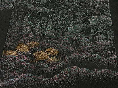 平和屋着物＃羽織　寿光織　樹林文　黒地　金銀糸　正絹　逸品　CABL4311ua