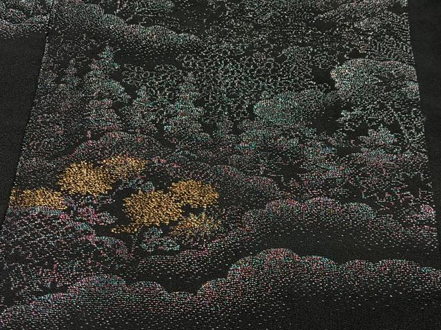 平和屋着物＃羽織　寿光織　樹林文　黒地　金銀糸　正絹　逸品　CABL4311ua