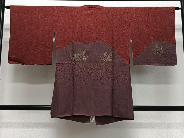平和屋着物＃道行コート　絞り　草花文　金彩　正絹　逸品　CABL4327ua