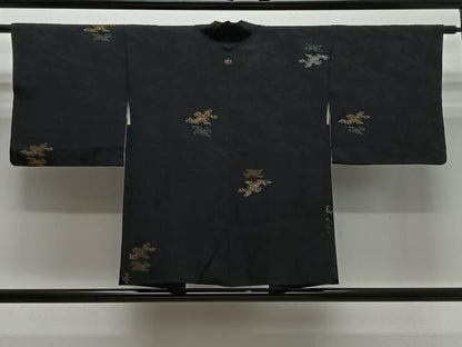 平和屋着物＃羽織　寿光織　立波文　黒地　金銀糸　正絹　逸品　CABL4336ua