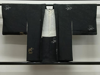 平和屋着物＃羽織　寿光織　立波文　黒地　金銀糸　正絹　逸品　CABL4336ua