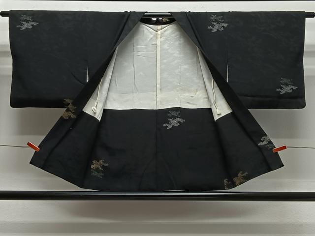 平和屋着物＃羽織　寿光織　立波文　黒地　金銀糸　正絹　逸品　CABL4336ua