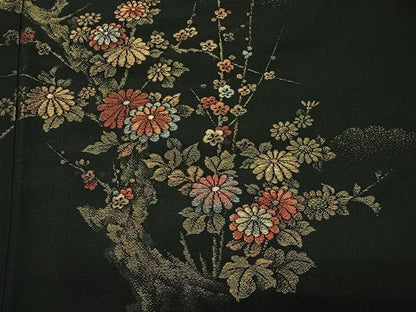 平和屋着物＃羽織　寿光織　枝花文　黒地　金銀糸　正絹　逸品　CABL4341ua