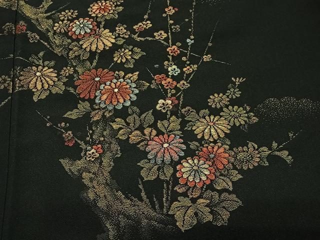 平和屋着物＃羽織　寿光織　枝花文　黒地　金銀糸　正絹　逸品　CABL4341ua