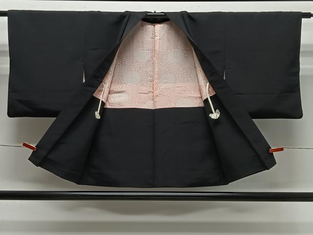 平和屋着物＃羽織　手描き　枝花文　黒地　金彩　正絹　逸品　CABL4342ua