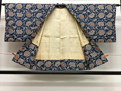 平和屋着物＃羽織　型染め　更紗草花文　正絹　逸品　CABL4343ua