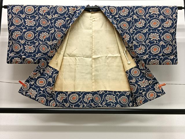 平和屋着物＃羽織　型染め　更紗草花文　正絹　逸品　CABL4343ua