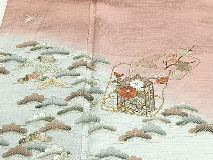 平和屋着物■訪問着　刺繍　流水文箱花文　暈し染め　金銀彩　正絹　逸品　CABL4358ua