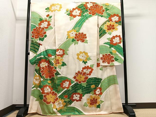 平和屋着物■豪華振袖　駒刺繍　流水牡丹文　金彩　正絹　逸品　CABL4366ua