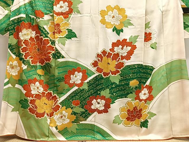 平和屋着物■豪華振袖　駒刺繍　流水牡丹文　金彩　正絹　逸品　CABL4366ua