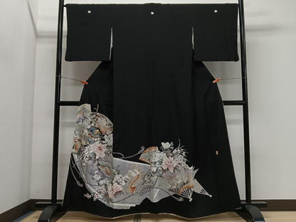 平和屋着物■豪華黒留袖　作家物　駒刺繍　人物風景文　金彩　正絹　逸品　CABL4367ua