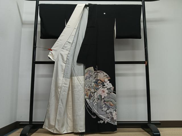 平和屋着物■豪華黒留袖　作家物　駒刺繍　人物風景文　金彩　正絹　逸品　CABL4367ua