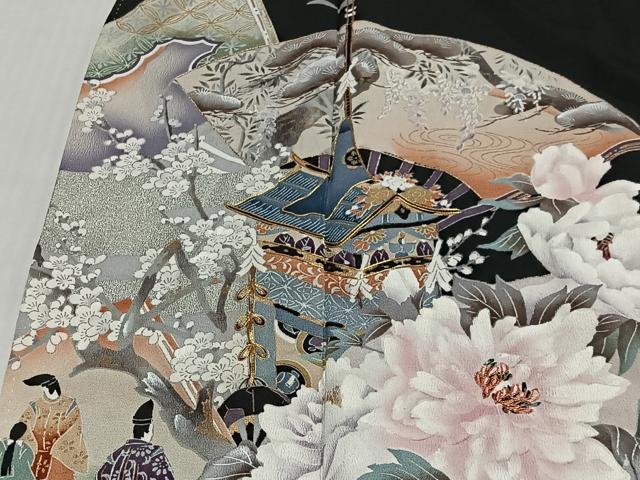 平和屋着物■豪華黒留袖　作家物　駒刺繍　人物風景文　金彩　正絹　逸品　CABL4367ua
