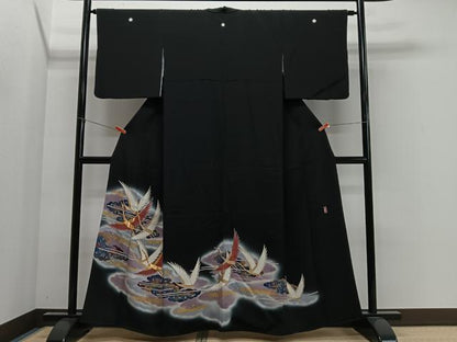 平和屋着物■豪華黒留袖　駒刺繍　雲取り飛鶴文　暈し染め　金彩　正絹　逸品　CABL4369ua