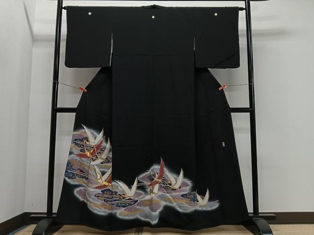 平和屋着物■豪華黒留袖　駒刺繍　雲取り飛鶴文　暈し染め　金彩　正絹　逸品　CABL4369ua