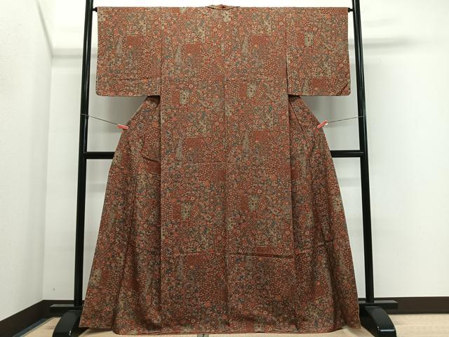 平和屋着物■上質な小紋　更紗草花文　正絹　逸品　未使用　CABL4370ua