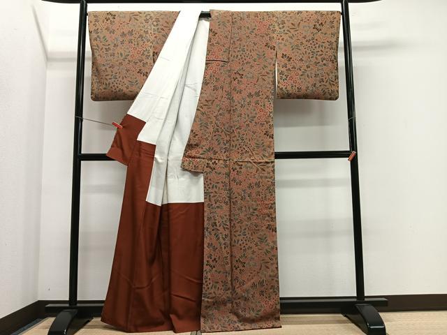 平和屋着物■上質な小紋　草花文　鬼しぼ縮緬　正絹　逸品　CABL4371ua