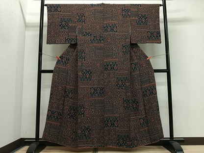 平和屋着物■上質な小紋　更紗花文　鬼しぼ縮緬　正絹　逸品　CABL4373ua