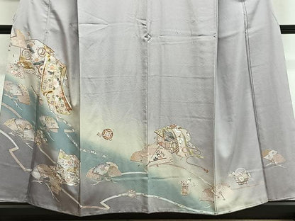 平和屋着物■豪華色留袖　駒刺繍　屏風扇面花文　暈し染め　金彩　正絹　逸品　CABL4375ua