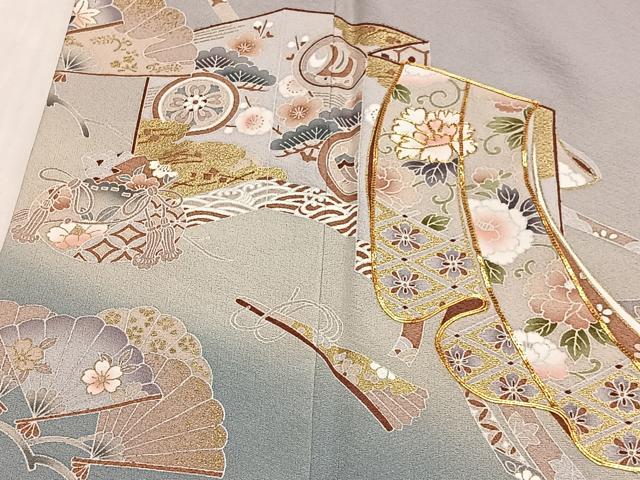 平和屋着物■豪華色留袖　駒刺繍　屏風扇面花文　暈し染め　金彩　正絹　逸品　CABL4375ua