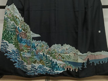 平和屋着物■豪華黒留袖　作家物　風景文　正絹　逸品　CABL4377ua
