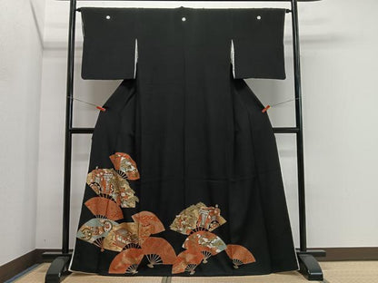 平和屋着物■豪華黒留袖　扇面御所車松文　金彩　正絹　逸品　CABL4378ua