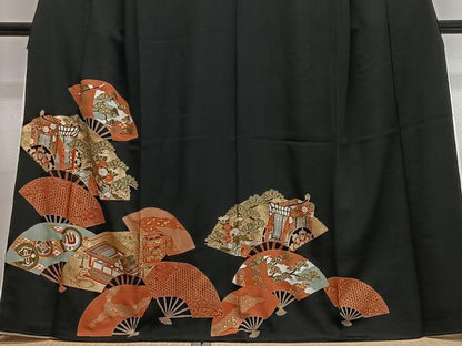 平和屋着物■豪華黒留袖　扇面御所車松文　金彩　正絹　逸品　CABL4378ua