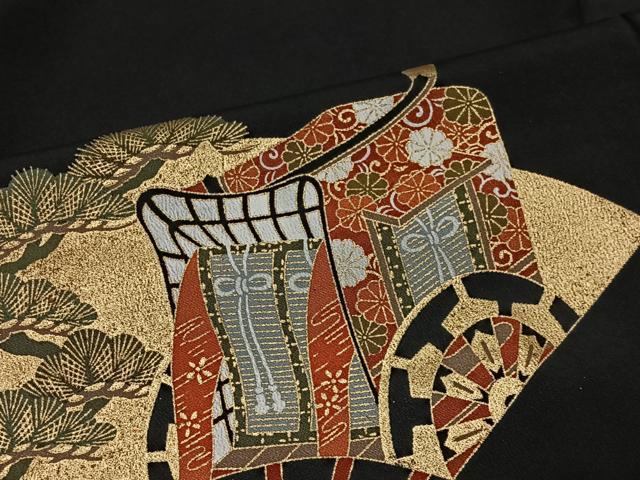 平和屋着物■豪華黒留袖　扇面御所車松文　金彩　正絹　逸品　CABL4378ua