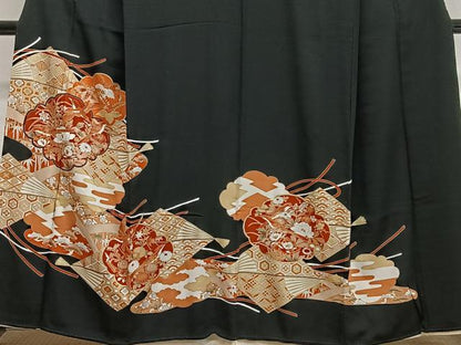 平和屋着物■豪華黒留袖　刺繍　吉祥花鳥文　金彩　正絹　逸品　CABL4379ua