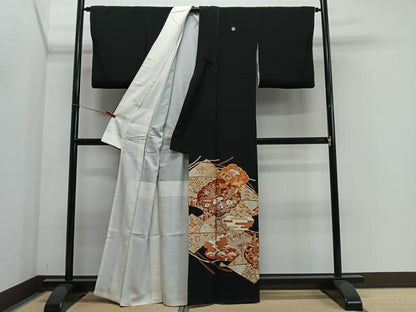 平和屋着物■豪華黒留袖　刺繍　吉祥花鳥文　金彩　正絹　逸品　CABL4379ua