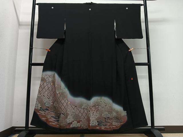 平和屋着物■豪華黒留袖　作家物　刺繍　流水風景文　暈し染め　金糸　正絹　逸品　CABL4380ua