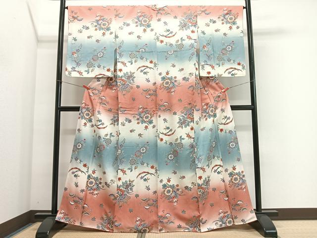 平和屋着物■上質な小紋　草花文　暈し染め　金銀彩　正絹　逸品　CABL4381ua