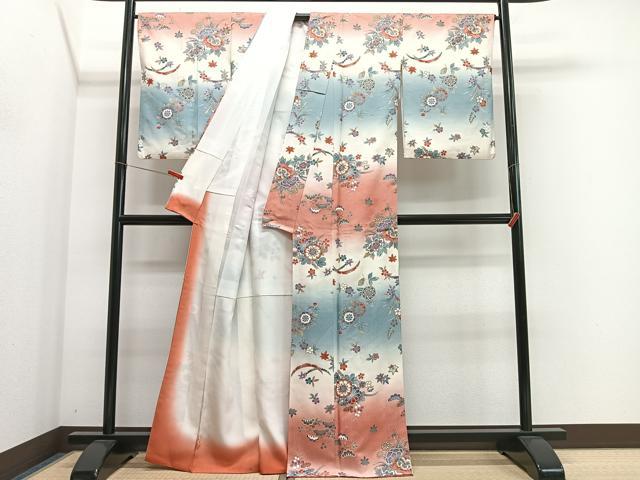 平和屋着物■上質な小紋　草花文　暈し染め　金銀彩　正絹　逸品　CABL4381ua