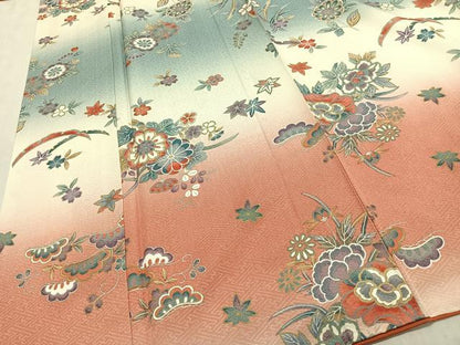 平和屋着物■上質な小紋　草花文　暈し染め　金銀彩　正絹　逸品　CABL4381ua
