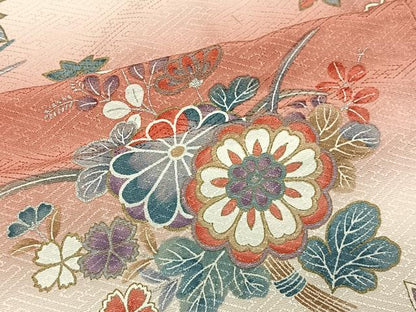 平和屋着物■上質な小紋　草花文　暈し染め　金銀彩　正絹　逸品　CABL4381ua