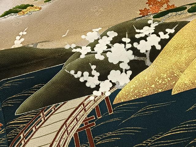平和屋着物■豪華色留袖　駒刺繍　遠山風景文　暈し染め　金彩　正絹　逸品　CABL4383ua
